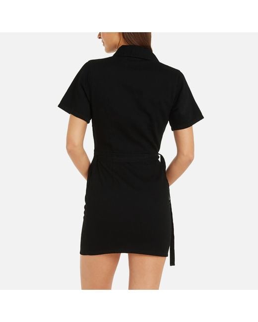 Calvin Klein Black Short Sleeve Cotton-Blend Wrap Dress