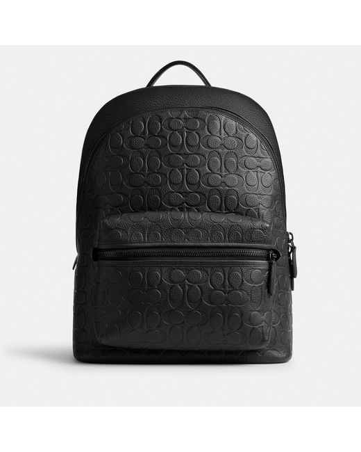 COACH Black Charter Signature Debossed Pebble Leather Backpack for men