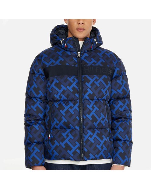 Tommy Hilfiger Blue Monogram Quilted Shell Puffer Jacket for men