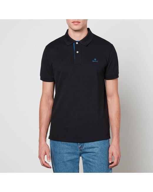 GANT Contrast Collar Cotton-piqué Polo Shirt in Black for Men | Lyst