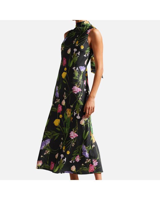 Ted Baker Black Addilin Floral-printed Midi Dress