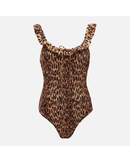 Damson Madder Brown Cheyenne Leopard Shirred Swimsuit