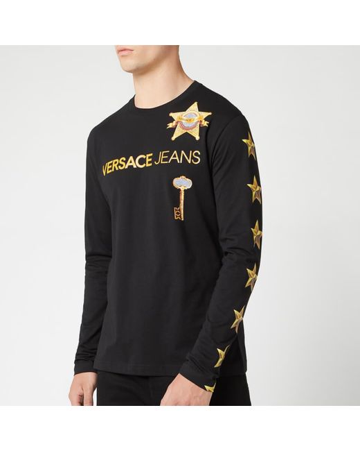 Versace Jeans Black Sleeve Stars Long Sleeve T-shirt for men