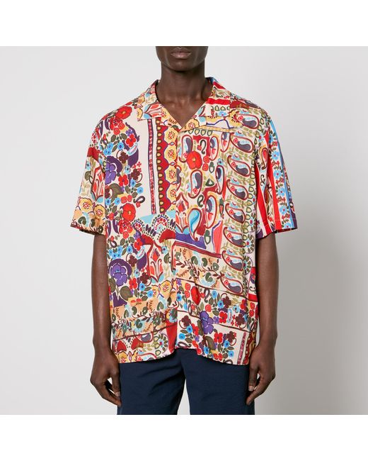 Wax London Red Didcot Floral-print Satin-jersey Shirt for men
