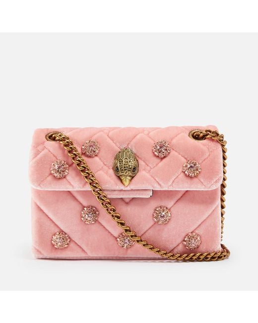 Kurt Geiger Pink Mini Kensington Embellished Velvet Bag