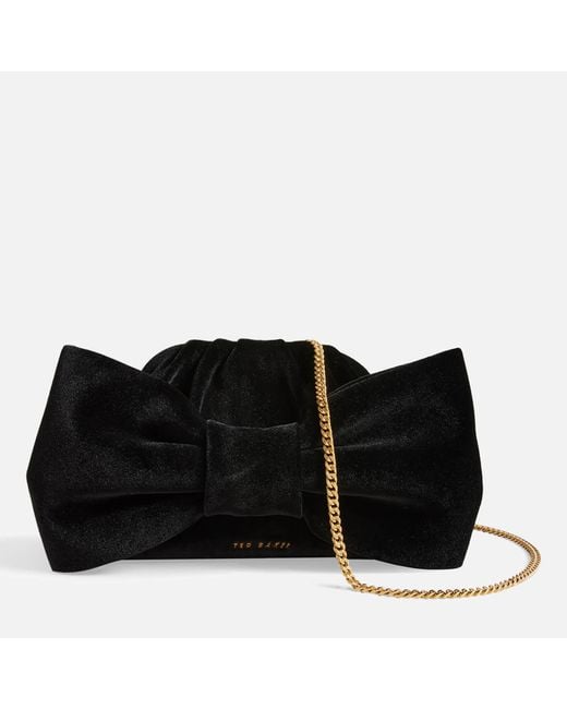 Ted Baker Black Niasie Bow Velvet Clutch Bag