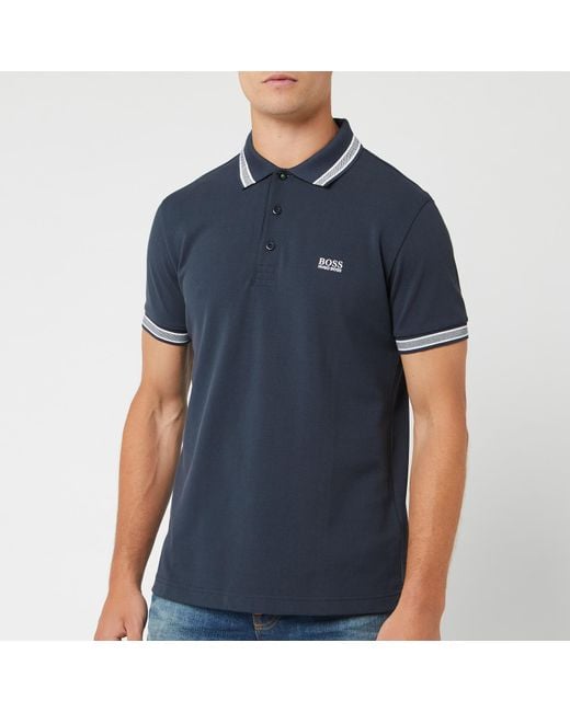 BOSS Green Cotton Paddy Tipped Polo Shirt in Blue for Men | Lyst