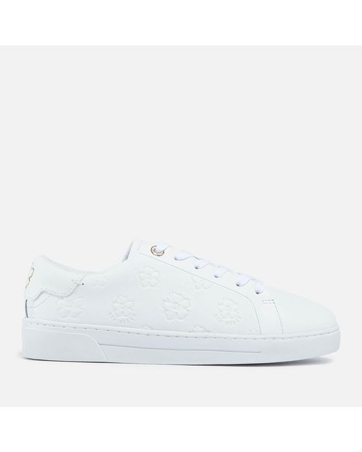 Ted Baker White Taliy Floral Print Leather Cupsole Trainers
