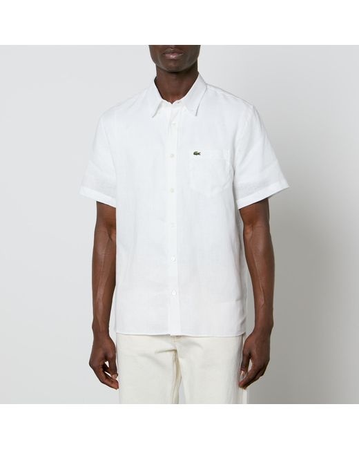 Lacoste White Short Sleeved Linen Shirt for men