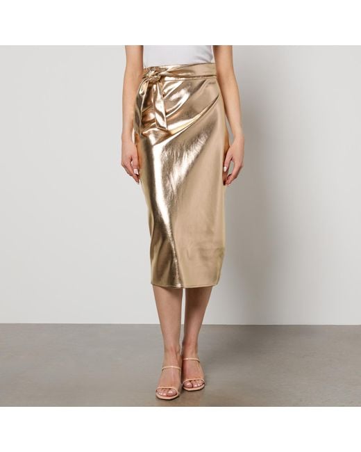 Never Fully Dressed Natural Jaspre Faux Leather Midi Skirt