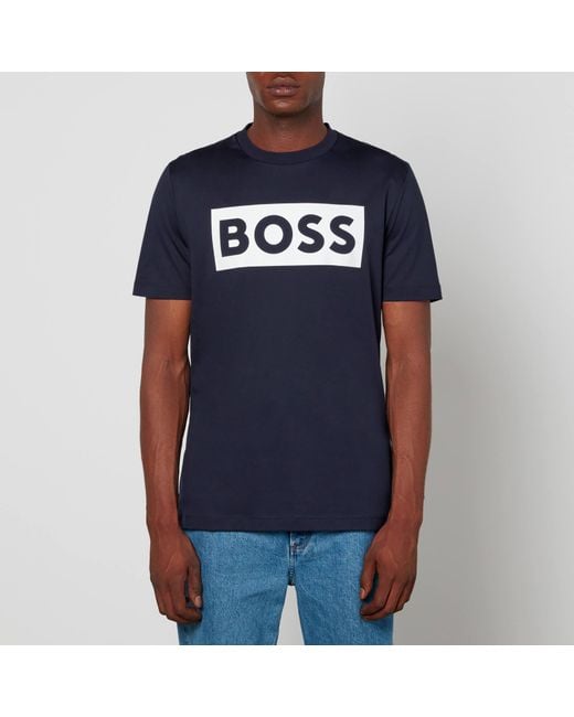 BOSS by HUGO BOSS Tiburt Logoprint Cottonjersey Tshirt in Blue for