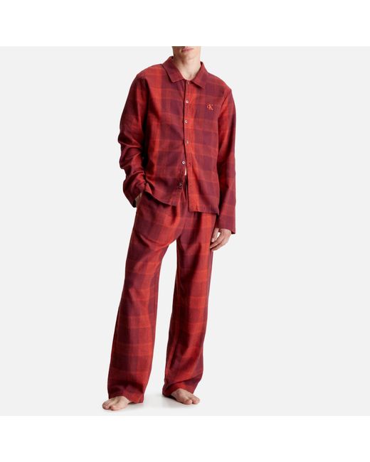 Calvin Klein Red Long Sleeved Cotton-flannel Pyjama Set for men