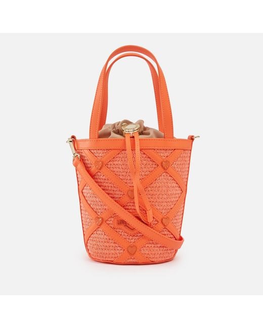 Love Moschino Orange Borsa Studded Raffia And Faux Leather Bucket Bag