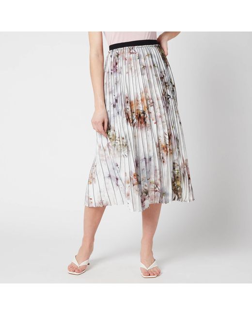 Ted Baker White Flavvia Vanilla Printed Pleated Skirt