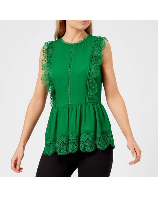 Ted Baker Green Omarri Mixed Lace Peplum Slvls Top