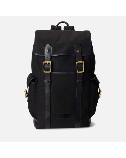 Polo Ralph Lauren Black Medium Canvas & Leather Flap Backpack for men