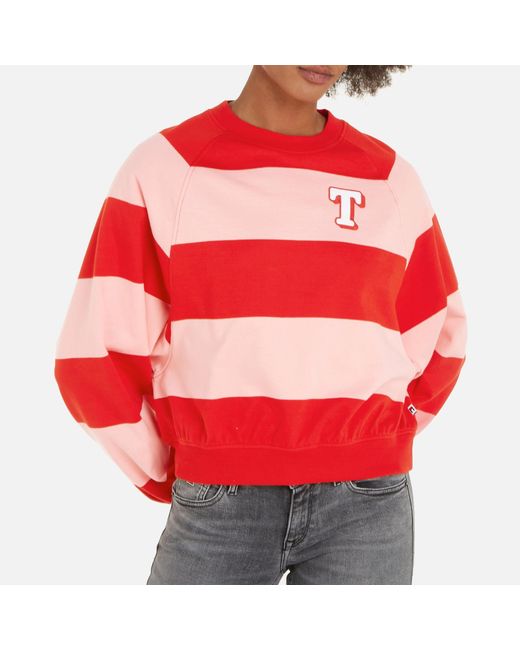 Tommy Hilfiger Red Striped Two-tone Cotton Sweatshirt