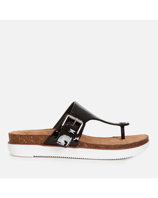 Clarks Brown Elayne Step Patent Leather Toe Post Sandals