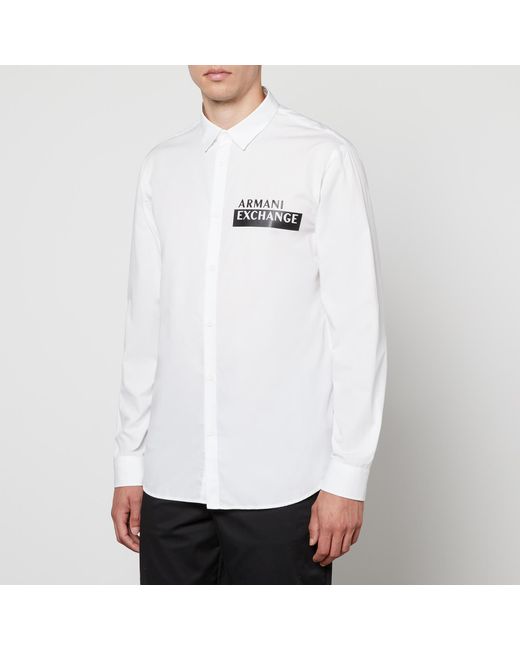 Armani Exchange White Embossed Logo Dress Shirt for men