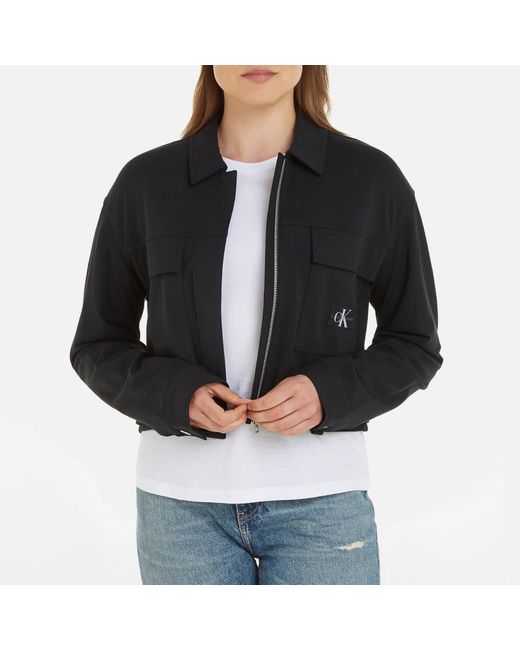 Calvin Klein Black Milano Cropped Shell Utility Jacket