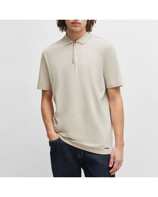 HUGO Natural Dekok233 Zip Cotton-blend Polo Shirt for men