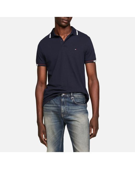 in Blue Polo Fit Lyst Hilfiger for Cuff Tommy Cotton-blend Hilfiger Shirt | Slim Men