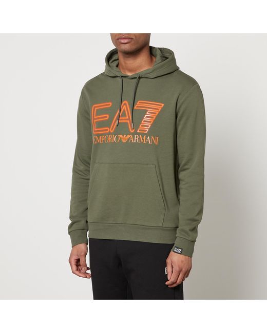 EA7 Green Oversized Logo Cotton Hoodie for men