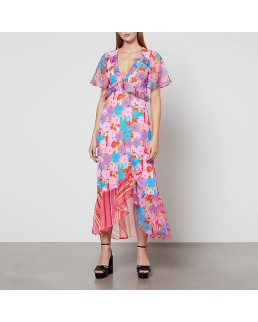 Never Fully Dressed Multicolor Saski Ruffle Floral Print Midi Dress