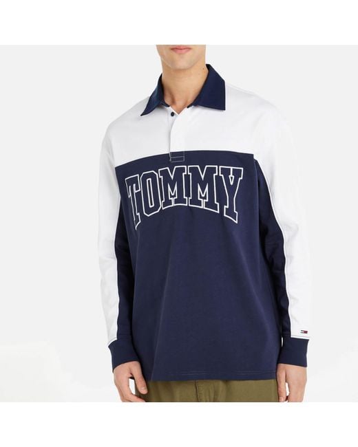 Tommy Hilfiger Blue Cotton-jersey Colorblock Rugby Shirt for men