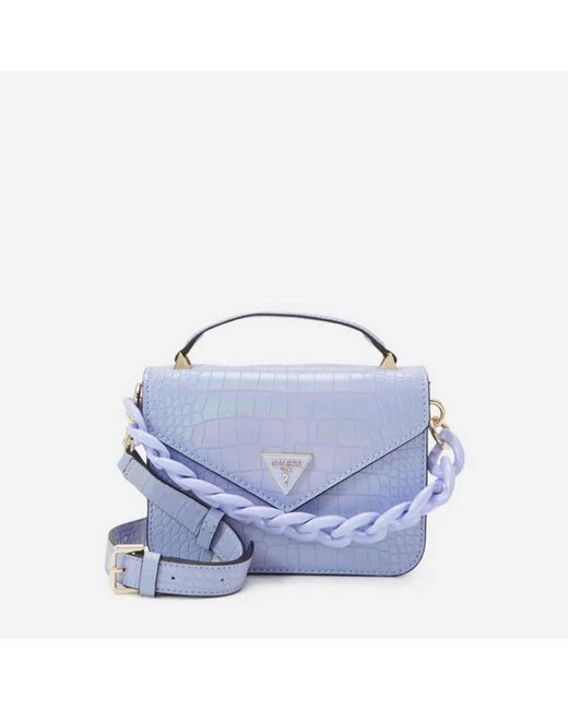 Guess Blue Corina Faux Leather Mini Top Handle Flap Bag