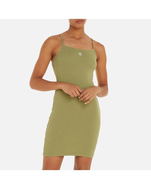 Calvin Klein Green Slub Ribbed Woven Dress