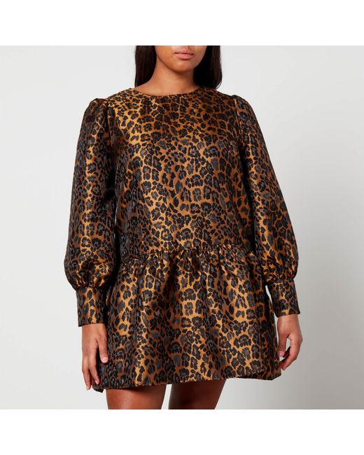Never Fully Dressed Brown Leopard-jacquard Mini Dress