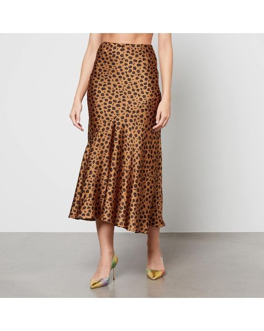 Never Fully Dressed Brown Mya Leopard-print Satin Maxi Skirt