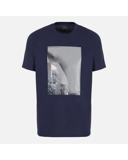 Armani Exchange Blue Cityscape Printed Cotton-jersey T-shirt for men