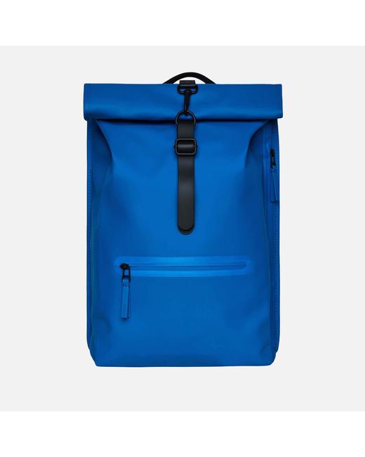 Rains Blue Rolltop Coated Shell Backpack
