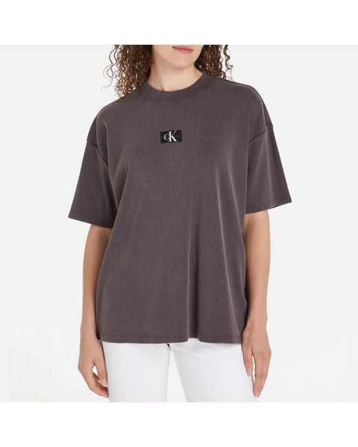Calvin Klein Gray Boyfriend Ribbed Cotton-blend T-shirt