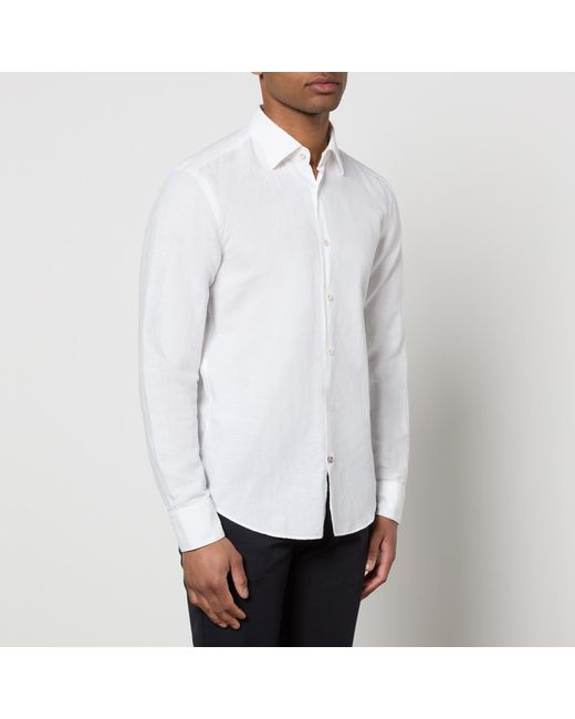 Boss White Hal-kent Linen-blend Shirt for men