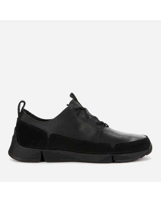 clarks black leather trainers