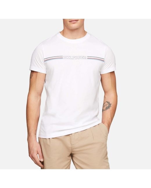 Tommy Hilfiger White Striped Slim Fit Cotton T-shirt for men