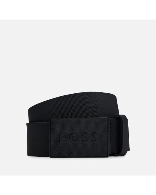 Boss Black Icon Plaque Textured Leather Belt for men