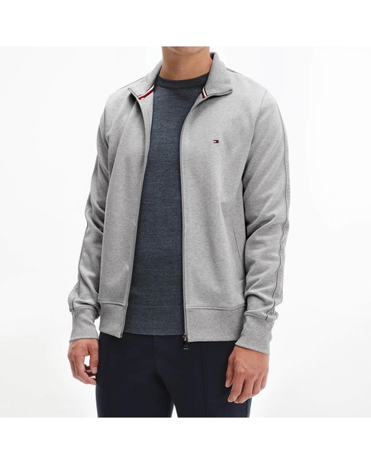 Tommy Hilfiger Cotton Branded Tape Zip-through Track Jacket in Grey (Gray)  for Men | Lyst
