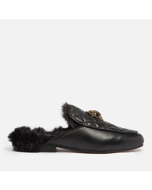 Kurt Geiger Black Holly Embellished Faux Shearling-lined Leather Mules