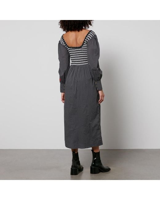 Damson Madder Black Hermione Shirred Polka Dot Poplin Midi Dres
