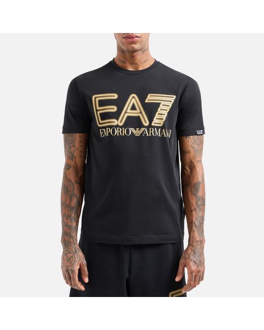 EA7 Black Gold Logo Cotton-blend T-shirt for men