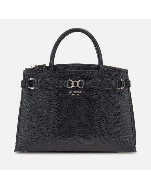 Guess Black Arlena Girlfriend Lizard-effect Faux Leather Satchel Bag