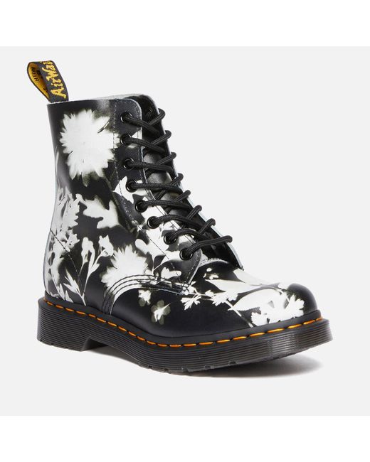 Dr. Martens Black 1460 Pascal Floral Shadow Leather Lace Up Boots