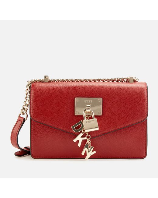 DKNY Red Elissa Large Leather Shoulder Flap