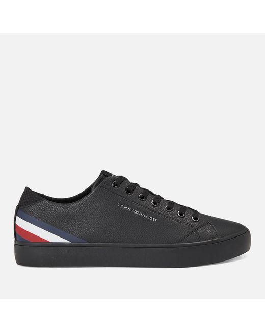 Tommy Hilfiger TH Stripes Faux Leather Vulcanised Trainers in Black für Herren