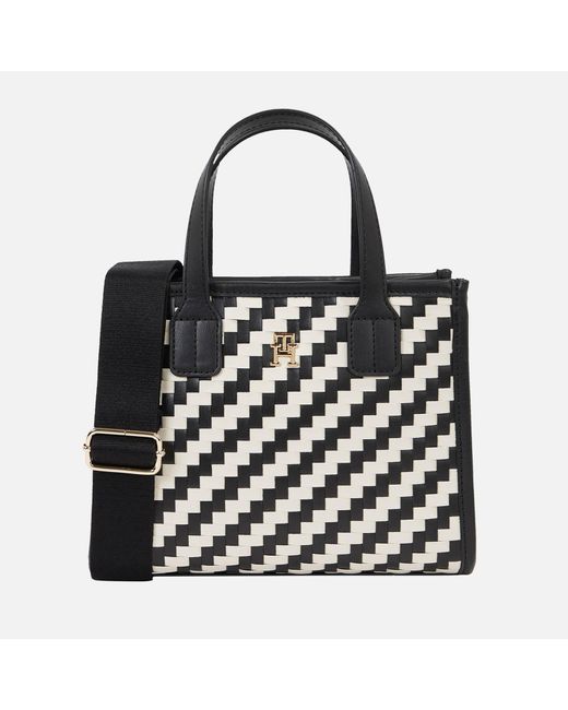 Tommy Hilfiger Black Th City Woven Faux Leather Tote Bag