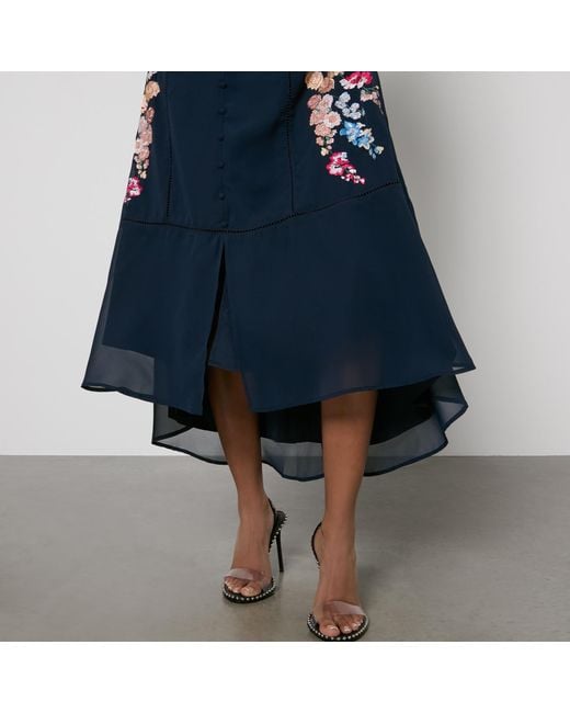 Hope & Ivy Blue Clarice Embroidered Chiffon Maxi Dress